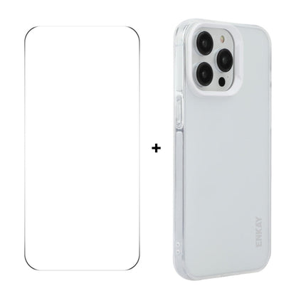 Pour iPhone 15 Pro, coque de téléphone en TPU mat translucide ENKAY Hat-Prince + film de protection 9H à bords incurvés (blanc)