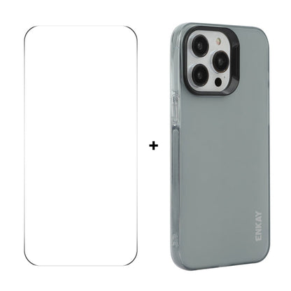 Pour iPhone 15 Pro, coque de téléphone ENKAY Hat-Prince translucide mate en TPU + film de protection 9H à bords incurvés (gris)