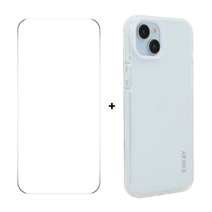 For iPhone 14 ENKAY Hat-Prince Translucent Matte TPU Phone Case + 9H Big Arc Edge Film(White)