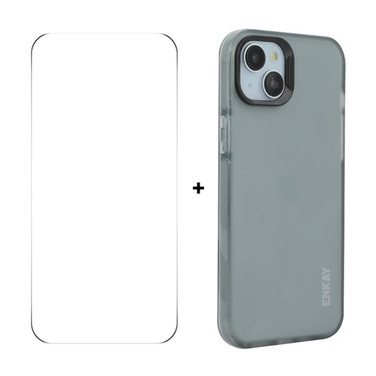 Pour iPhone 14 ENKAY Hat-Prince Étui de téléphone en TPU mat translucide + Film de protection d'écran 9H à grand arc (Gris)