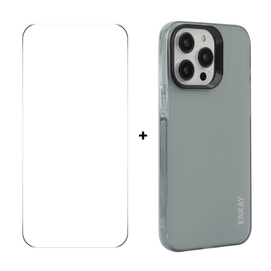 Pour iPhone 14 Pro Coque de téléphone en TPU mat translucide ENKAY Hat-Prince + Film de protection d'écran 9H à grand arc (gris)