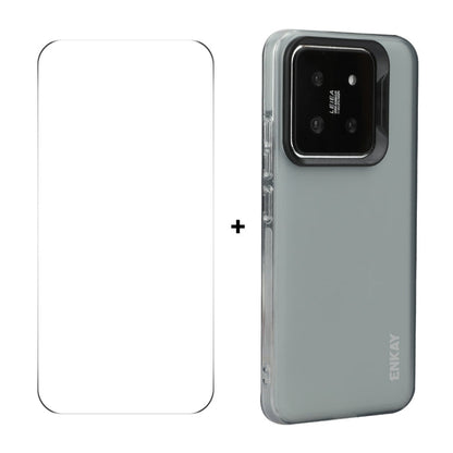 For Xiaomi 14 ENKAY Hat-Prince Translucent Matte TPU Soft Phone Case + 9H Big Arc Edge Film(Grey)