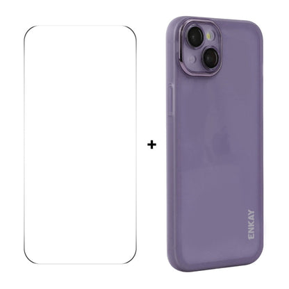 For iPhone 14 Plus ENKAY Hat-Prince Translucent Matte TPU Phone Case with Lens Film + 9H Big Arc Edge Film(White)