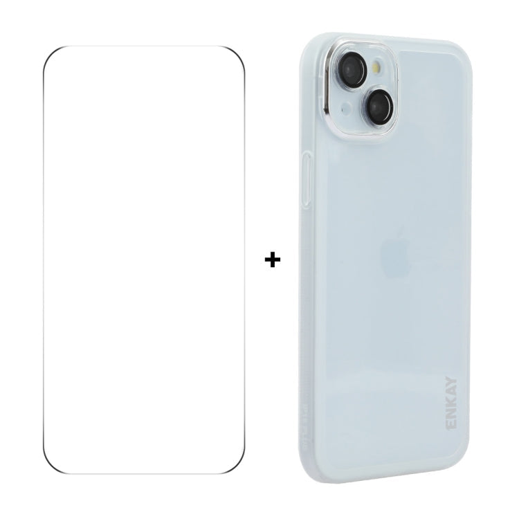 Pour iPhone 14 ENKAY Hat-Prince Étui de téléphone en TPU mat translucide avec film d'objectif + film de bord à grand arc 9H (blanc)