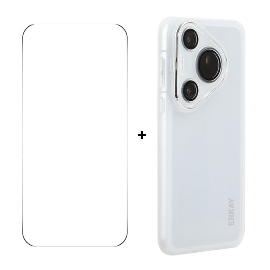 Pour Huawei Pura 70 ENKAY Hat-Prince Coque de téléphone en TPU mat translucide avec film de lentille + film de protection d'écran 9H à grand arc (blanc)