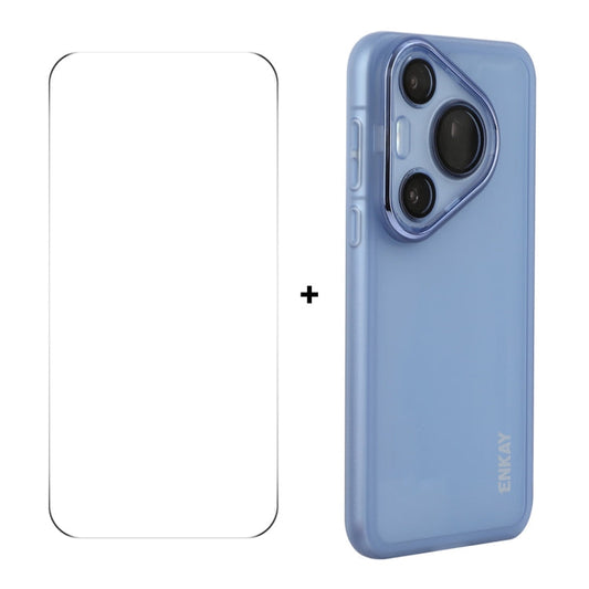Pour Huawei Pura 70 Coque de téléphone en TPU mat translucide ENKAY Hat-Prince avec film de protection d'objectif + film de protection d'écran 9H à grand arc (Bleu)