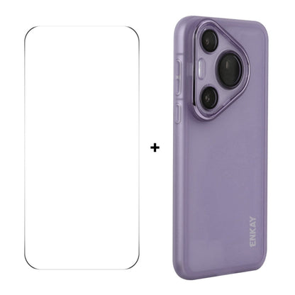 Pour Huawei Pura 70 Coque de téléphone en TPU mat translucide ENKAY Hat-Prince avec film de protection d'objectif + film de protection d'écran 9H à bords arrondis (Violet)