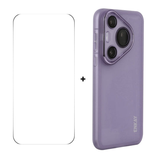 Pour Huawei Pura 70 Coque de téléphone en TPU mat translucide ENKAY Hat-Prince avec film de protection d'objectif + film de protection d'écran 9H à bords arrondis (Violet)