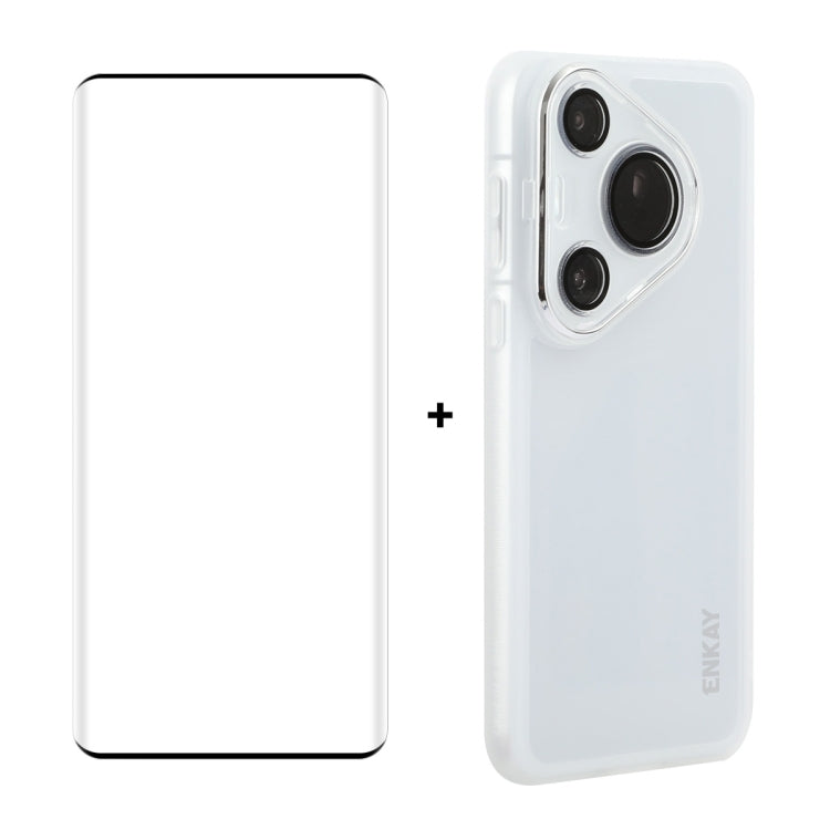 For Huawei Pura 70 Pro / 70 Pro+ ENKAY Hat-Prince Translucent Matte TPU Phone Case with Lens Film + 3D Hot Bending Film(White)