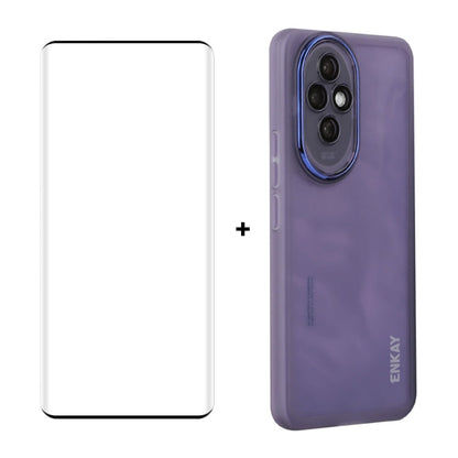 Pour Honor 200 ENKAY Hat-Prince Étui de téléphone en TPU mat translucide avec film de lentille + film de flexion à chaud 3D (violet)