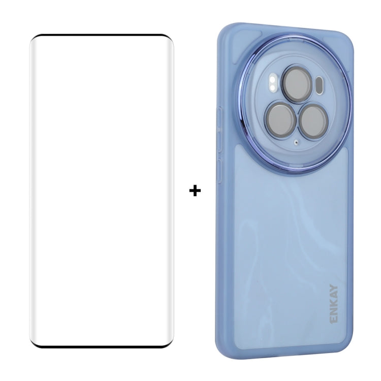 For Honor Magic6 Pro ENKAY Hat-Prince Translucent Matte TPU Phone Case with Lens Film + 3D Hot Bending Film(Blue)
