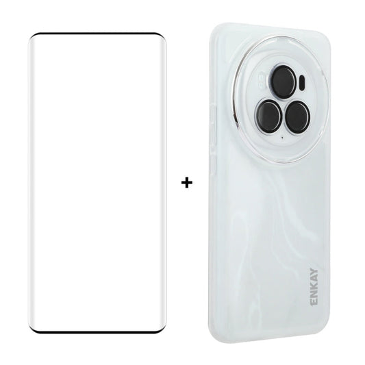 Pour Honor Magic6 ENKAY Hat-Prince Étui de téléphone en TPU mat translucide avec film pour objectif + film 3D courbé à chaud (blanc)