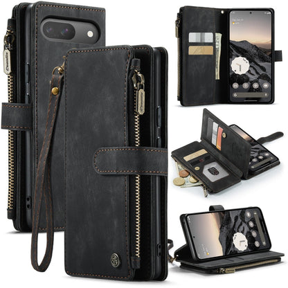 For Google Pixel 10 / 10 Pro / 9 CaseMe C30 Card Slots Zipper Wallet Leather Phone Case(Black)