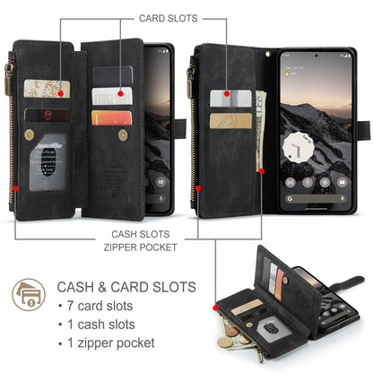 For Google Pixel 10 / 10 Pro / 9 CaseMe C30 Card Slots Zipper Wallet Leather Phone Case(Black)