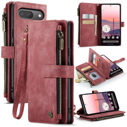 Pour Google Pixel 10 / 10 Pro / 9 Étui portefeuille en cuir CaseMe C30 à emplacements pour cartes et fermeture éclair (rouge bordeaux)