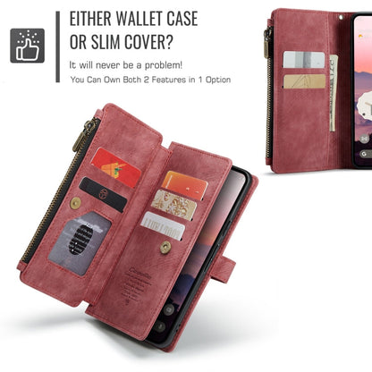 Pour Google Pixel 10 / 10 Pro / 9 Étui portefeuille en cuir CaseMe C30 à emplacements pour cartes et fermeture éclair (rouge bordeaux)