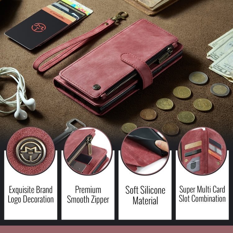 Pour Google Pixel 10 / 10 Pro / 9 Étui portefeuille en cuir CaseMe C30 à emplacements pour cartes et fermeture éclair (rouge bordeaux)