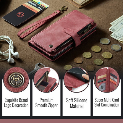 Pour Google Pixel 10 / 10 Pro / 9 Étui portefeuille en cuir CaseMe C30 à emplacements pour cartes et fermeture éclair (rouge bordeaux)