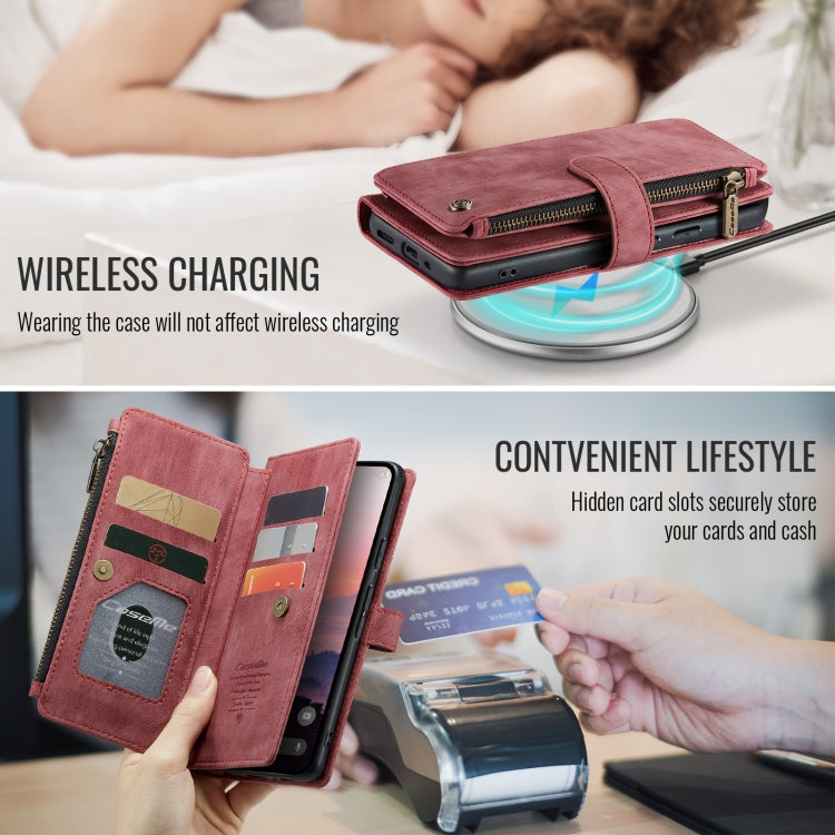 Pour Google Pixel 10 / 10 Pro / 9 Étui portefeuille en cuir CaseMe C30 à emplacements pour cartes et fermeture éclair (rouge bordeaux)