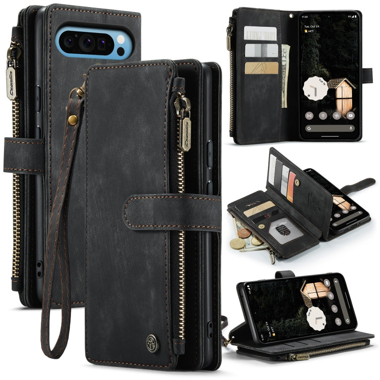 For Google Pixel 9 Pro XL / 10 Pro XL CaseMe C30 Card Slots Zipper Wallet Leather Phone Case(Black)