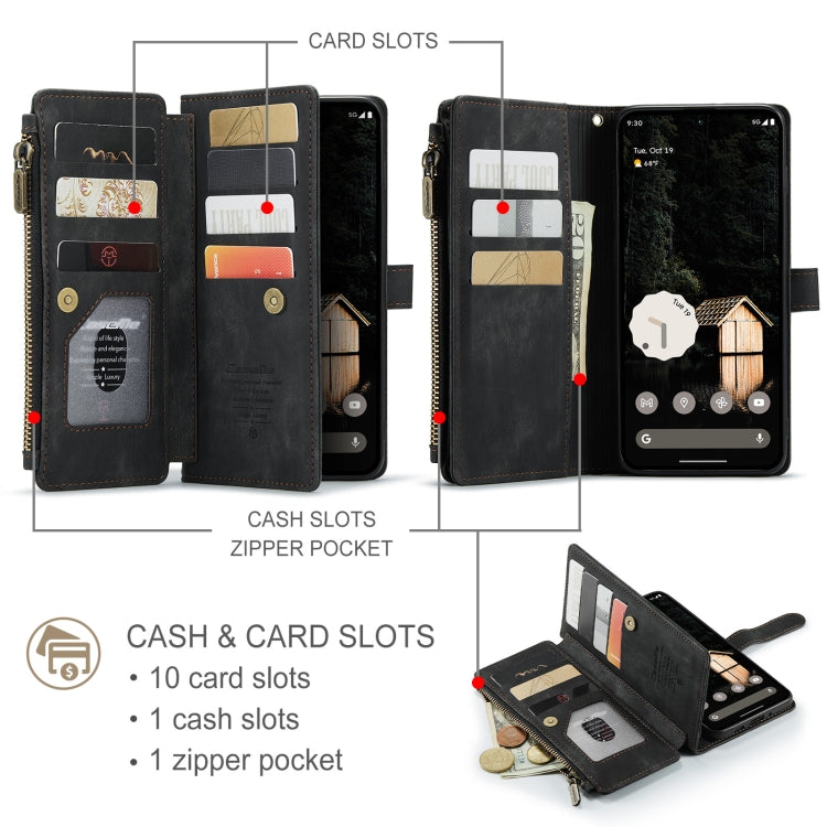 For Google Pixel 9 Pro XL / 10 Pro XL CaseMe C30 Card Slots Zipper Wallet Leather Phone Case(Black)