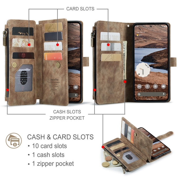 For Google Pixel 9 Pro XL / 10 Pro XL CaseMe C30 Card Slots Zipper Wallet Leather Phone Case(Brown)