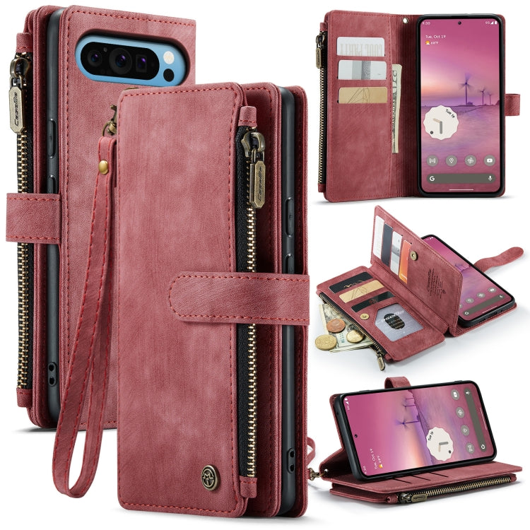 For Google Pixel 9 Pro XL / 10 Pro XL CaseMe C30 Card Slots Zipper Wallet Leather Phone Case(Wine Red)