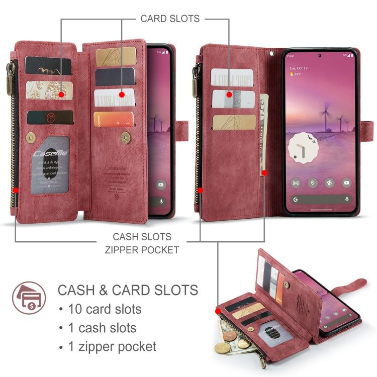 For Google Pixel 9 Pro XL / 10 Pro XL CaseMe C30 Card Slots Zipper Wallet Leather Phone Case(Wine Red)