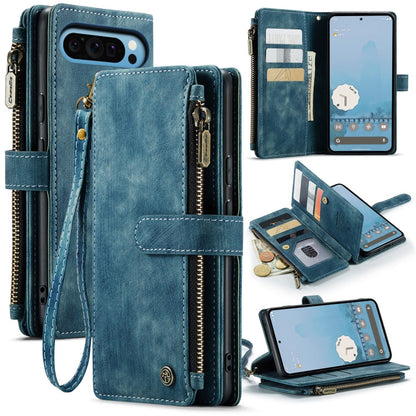 For Google Pixel 9 Pro XL / 10 Pro XL CaseMe C30 Card Slots Zipper Wallet Leather Phone Case(Blue)