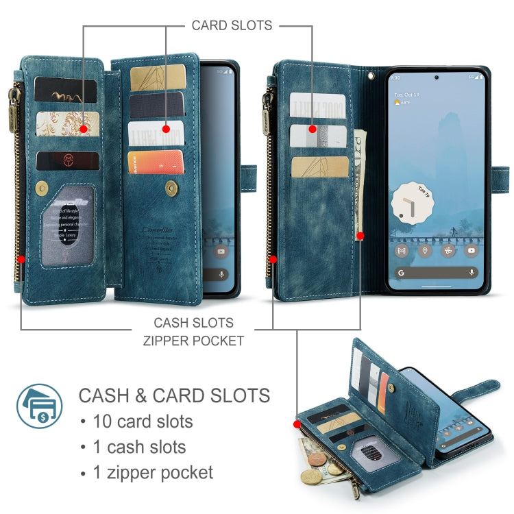 For Google Pixel 9 Pro XL / 10 Pro XL CaseMe C30 Card Slots Zipper Wallet Leather Phone Case(Blue)