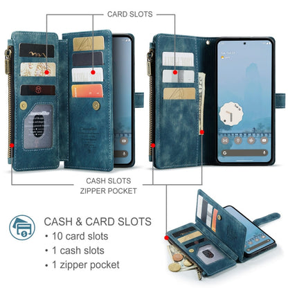 For Google Pixel 9 Pro XL / 10 Pro XL CaseMe C30 Card Slots Zipper Wallet Leather Phone Case(Blue)
