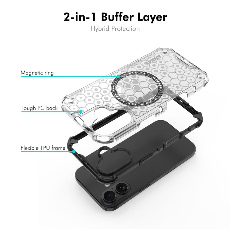 For iPhone 16 Plus ENKAY Hat-Prince Honeycomb MagSafe Shockproof Phone Case with Large Arc Edge Film(Red)