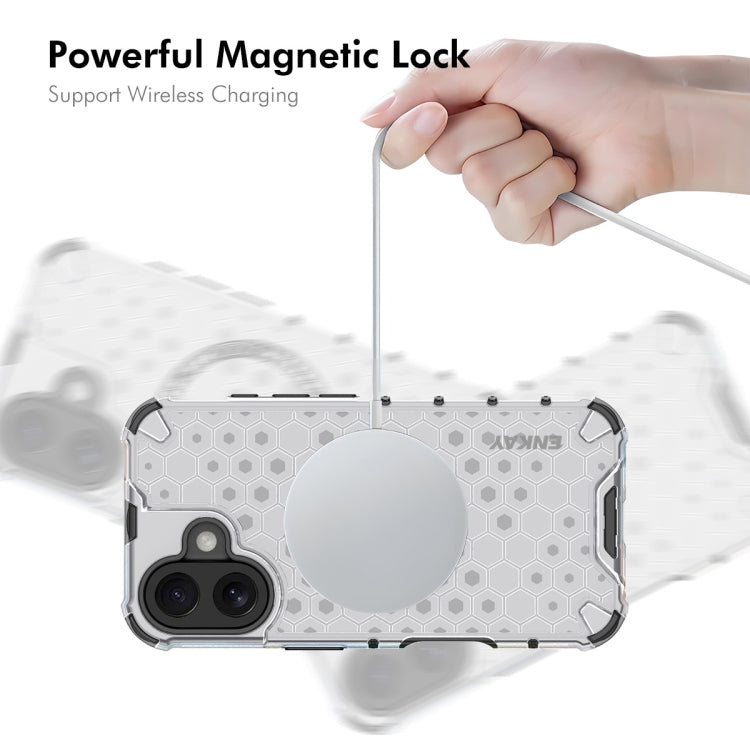 For iPhone 16 Plus ENKAY Hat-Prince Honeycomb MagSafe Shockproof Phone Case with Large Arc Edge Film(Blue)