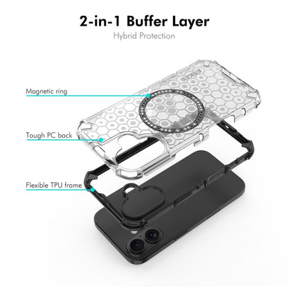 For iPhone 16 ENKAY Hat-Prince Honeycomb MagSafe Shockproof Phone Case with Large Arc Edge Film(White)