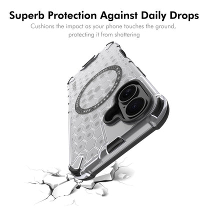 For iPhone 16 ENKAY Hat-Prince Honeycomb MagSafe Shockproof Phone Case with Large Arc Edge Film(White)