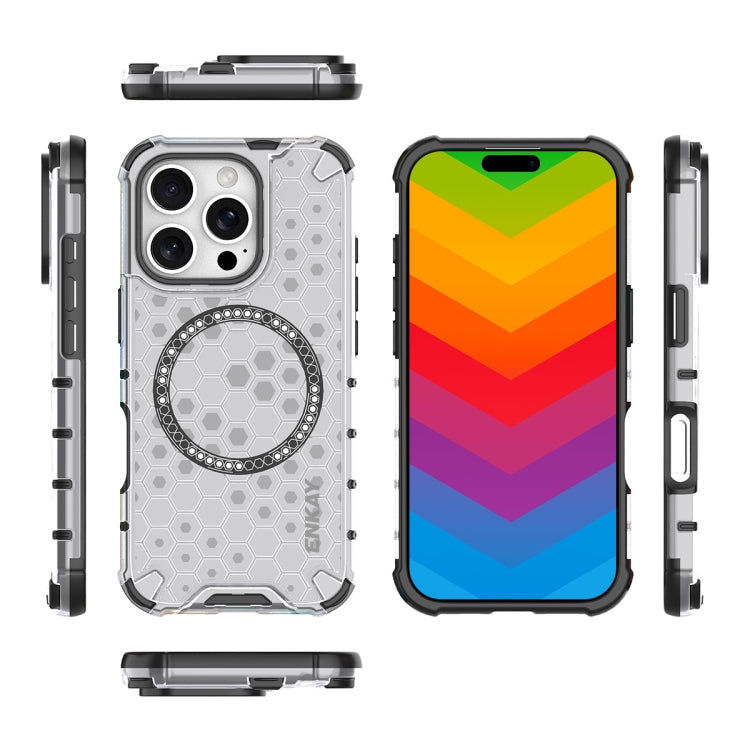 For iPhone 15 Pro Max ENKAY Hat-Prince Honeycomb MagSafe Shockproof Phone Case with Large Arc Edge Film(Green)