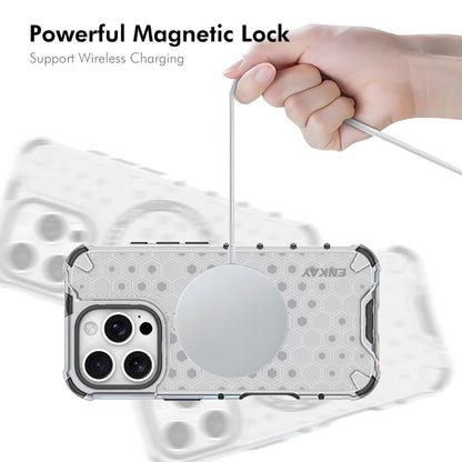 For iPhone 15 Pro Max ENKAY Hat-Prince Honeycomb MagSafe Shockproof Phone Case with Large Arc Edge Film(Green)