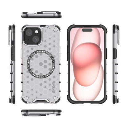 For iPhone 15 Plus ENKAY Hat-Prince Honeycomb MagSafe Shockproof Phone Case with Large Arc Edge Film(Red)