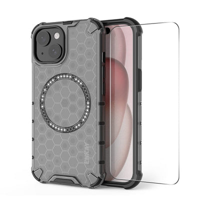 Pour iPhone 15 Coque de Téléphone Antichoc ENKAY Hat-Prince Honeycomb MagSafe avec Film de Protection Grande Courbure (Gris)