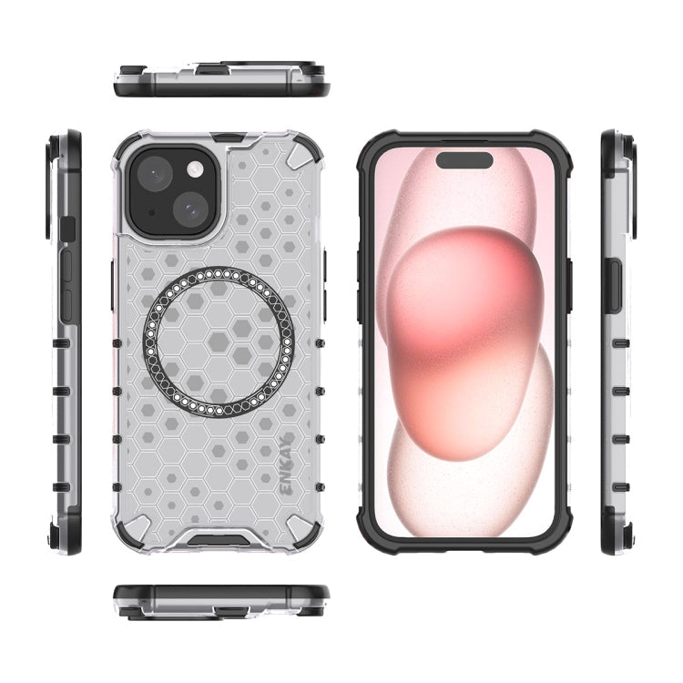 For iPhone 14 Plus ENKAY Hat-Prince Honeycomb MagSafe Shockproof Phone Case with Large Arc Edge Film(Green)
