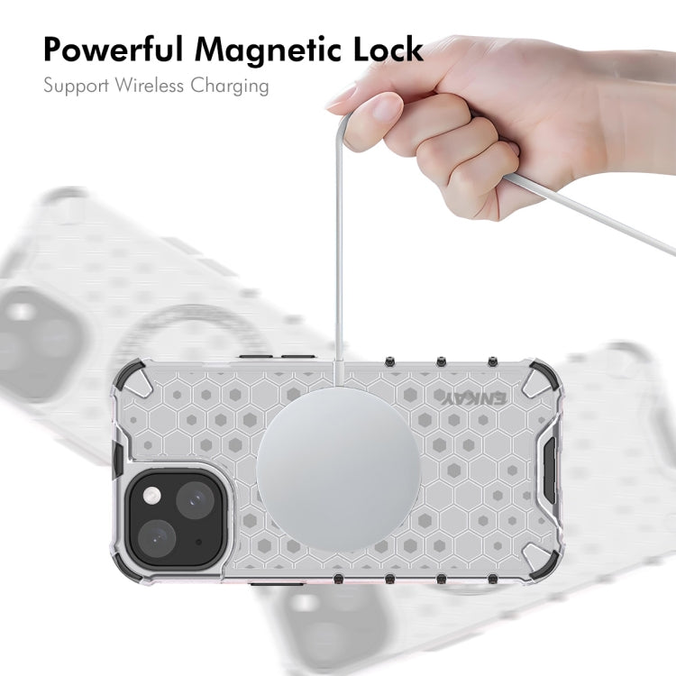 For iPhone 14 Plus ENKAY Hat-Prince Honeycomb MagSafe Shockproof Phone Case with Large Arc Edge Film(Green)