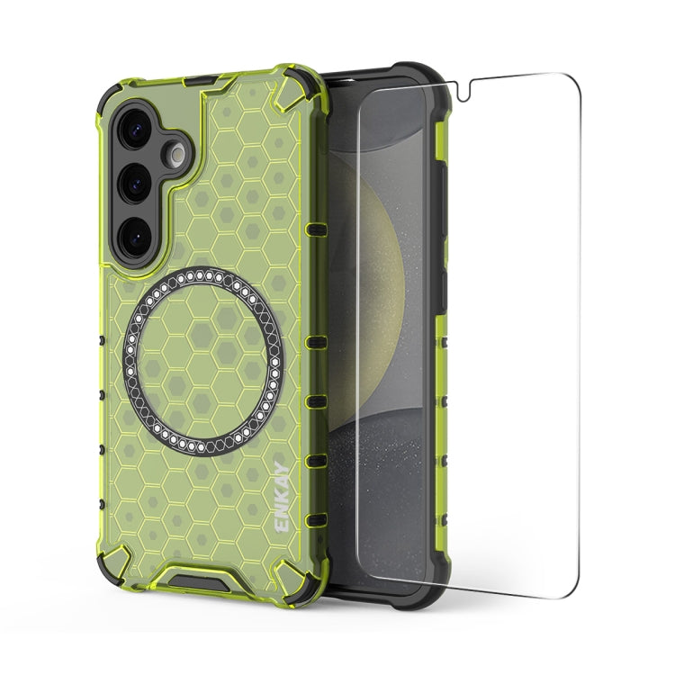 Pour Samsung Galaxy S24 5G Coque de téléphone antichoc ENKAY Hat-Prince Honeycomb MagSafe avec film de 0,18 mm (vert)