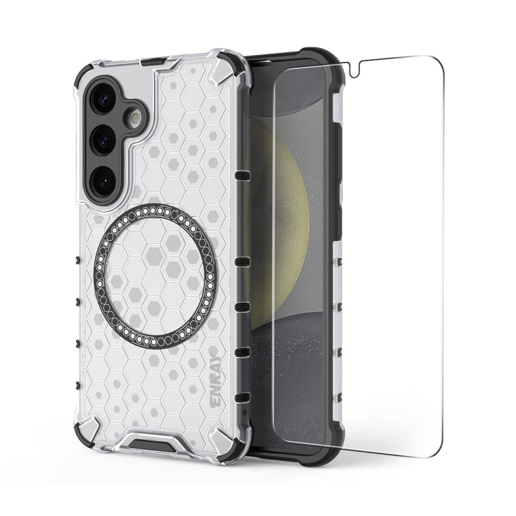 For Samsung Galaxy S23+ 5G ENKAY Hat-Prince Honeycomb MagSafe Shockproof Phone Case with 0.18mm Film(White)