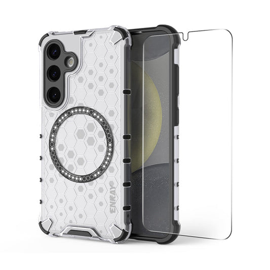 For Samsung Galaxy S23+ 5G ENKAY Hat-Prince Honeycomb MagSafe Shockproof Phone Case with 0.18mm Film(White)