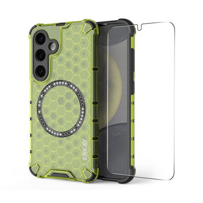 Pour Samsung Galaxy S23 5G ENKAY Hat-Prince Coque de Téléphone Antichoc Nid d'Abeille MagSafe avec Film de 0,18 mm (Vert)