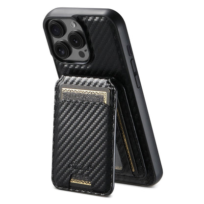 Pour iPhone 14 Pro Max Étui Suteni TXWH18 avec portefeuille détachable et texture en fibre de carbone, compatible MagSafe (Noir)