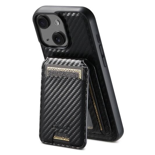 Pour iPhone 14 Plus Suteni TXWH18 Coque de Téléphone Portefeuille Détachable en Texture Fibre de Carbone MagSafe (Noir)