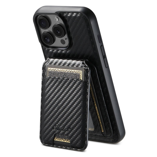Pour iPhone 13 Pro Max Suteni TXWH18 Coque de Téléphone Portefeuille Détachable Texture Fibre de Carbone MagSafe (Noir)