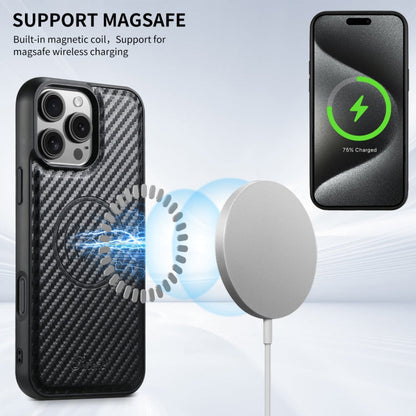For iPhone 12 Suteni TXWH18 Carbon Fiber Texture Detachable Wallet MagSafe Phone Case(Black)