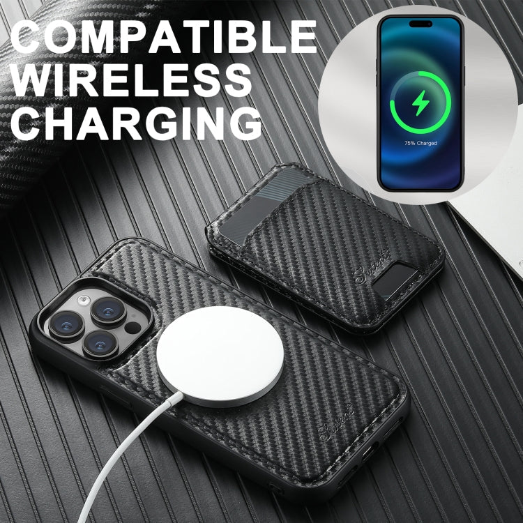 For iPhone 12 Suteni TXWH18 Carbon Fiber Texture Detachable Wallet MagSafe Phone Case(Black)
